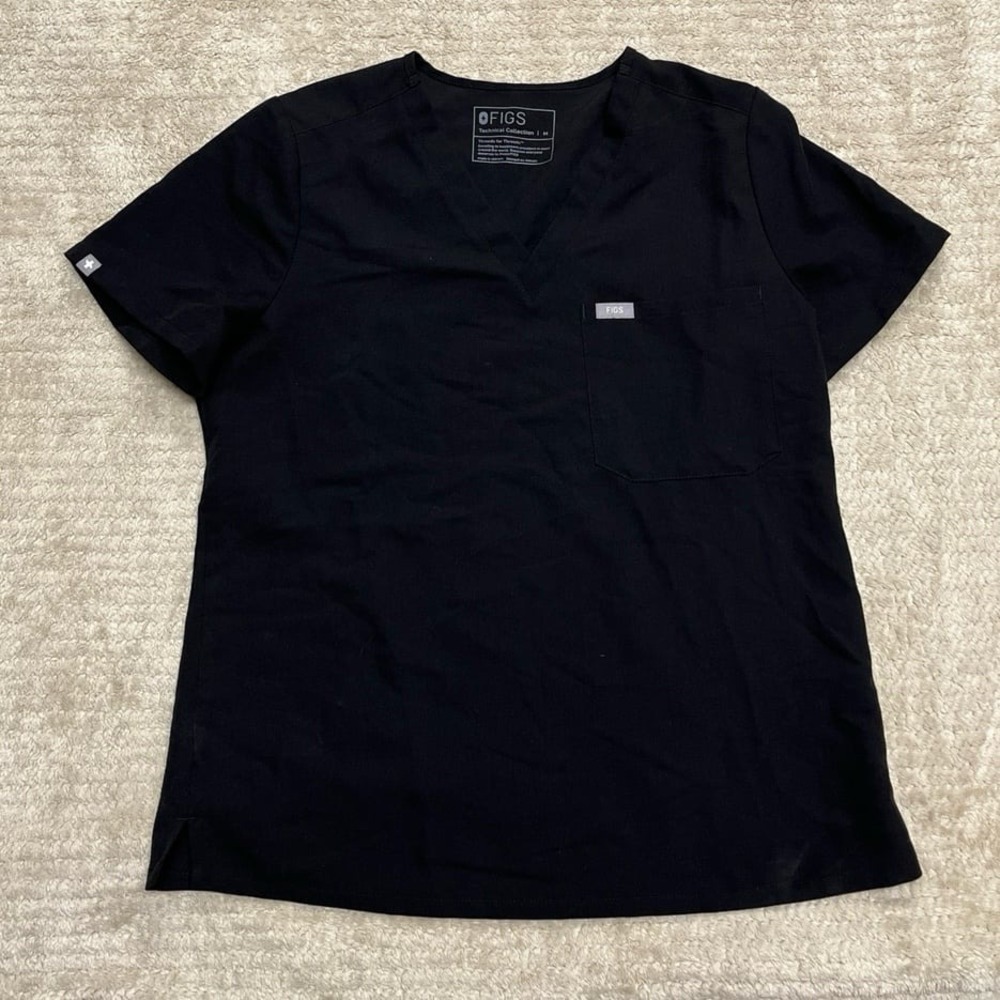 FIGS Black Scrub Top V-Neck Short Sleeve Medical Workwear women's size medium